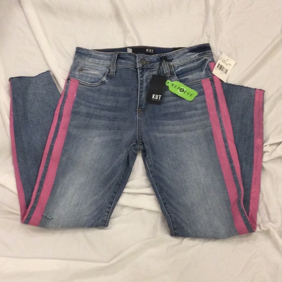 New Kut From The Cloth Pink Side Stripe High Rise Ankle Skinny Jeans Size 4 - Picture 1 of 14